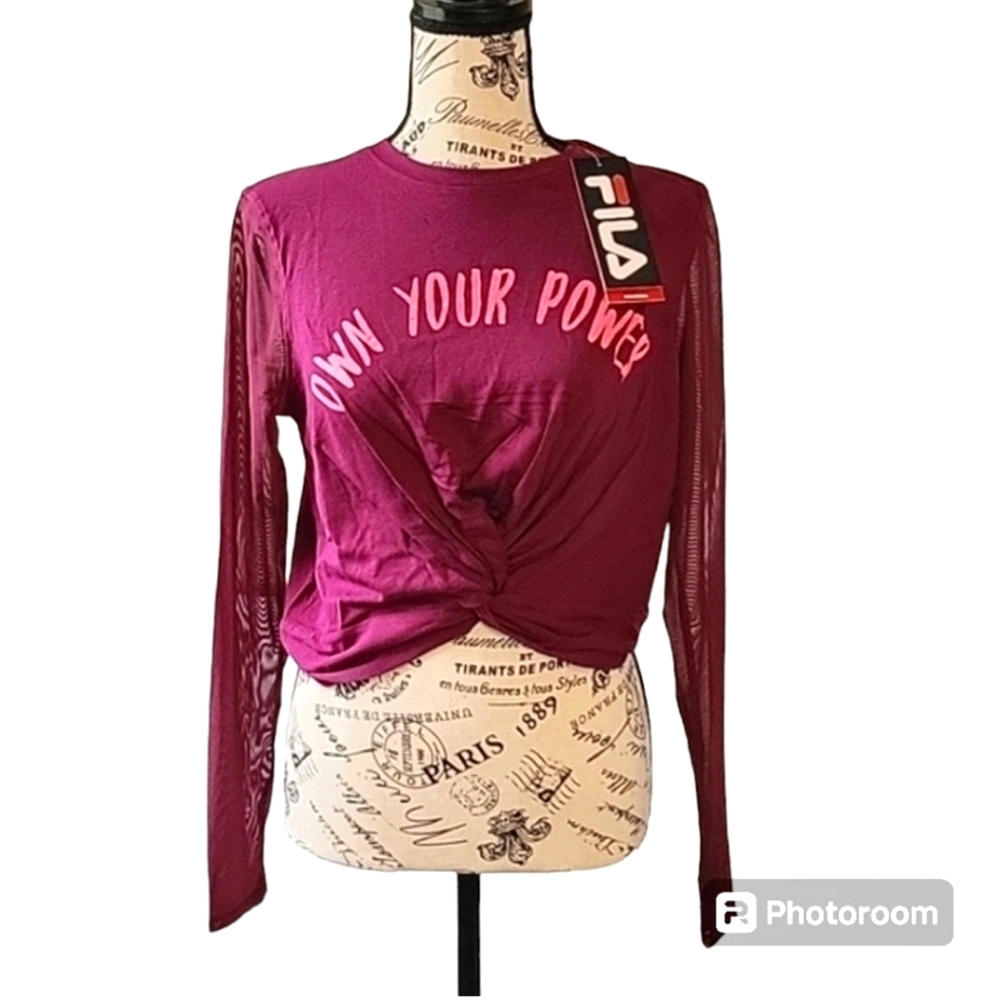5/$50 Fila "Own Your Power" Cropped Graphic Training Workout Top Mesh Sz.M